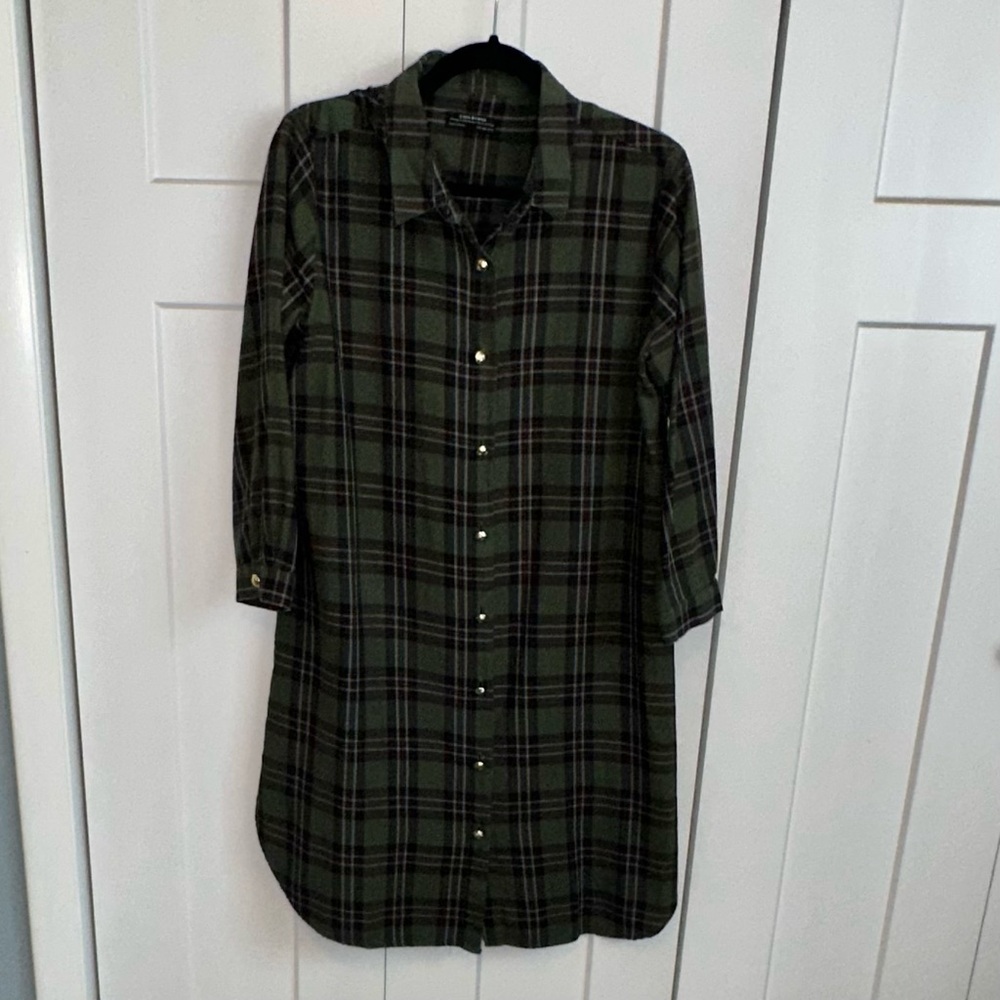 Zara Green Plaid Casual Shirt Dress - Large